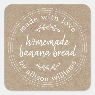 Rustig zelfgemaakt bananenbrood kraftpapier vierkante sticker