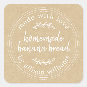 Rustig zelfgemaakt bananenbrood kraftpapier vierkante sticker