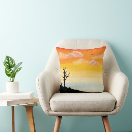 Rustig zonsondergangsilhouet - minimalistisch land kussen (Stoel)