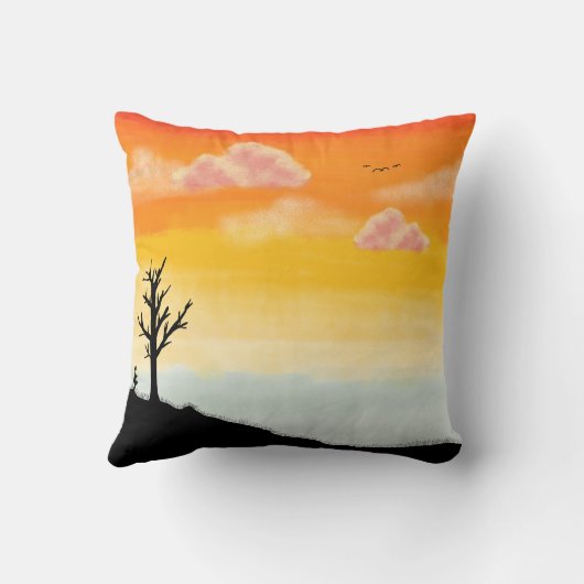 Rustig zonsondergangsilhouet - minimalistisch land kussen (Achterkant)