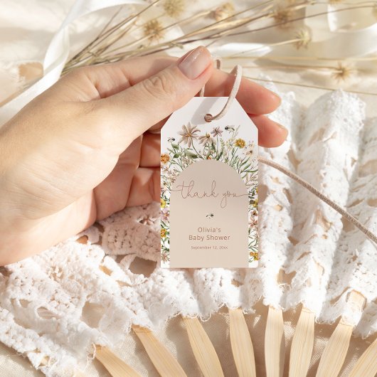 Rustige с Boho Wildflowers Baby shower Cadeaulabel