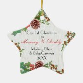 Rustige 1-kerstfoto Nieuwe mam & pap Keramisch Ornament (Achterkant)