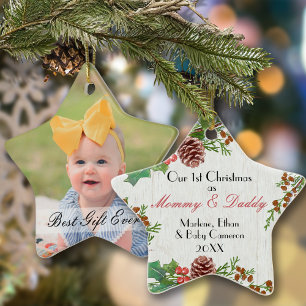 Rustige 1-kerstfoto Nieuwe mam & pap Keramisch Ornament