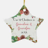 Rustige 1e kerstfoto Nieuwe grootouders Keramisch Ornament (Achterkant)