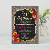 Rustige 21e Verjaardag - Rozen Zonnebloemen Hout Kaart (Staand voorkant)