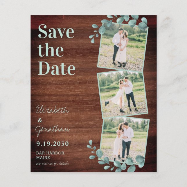 Rustige 3 Foto Eucalyptus QR Code Save the Date (Voorkant)