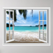 Rustige 3D zee- en strandgezicht uit het raam Poster (Voorkant)