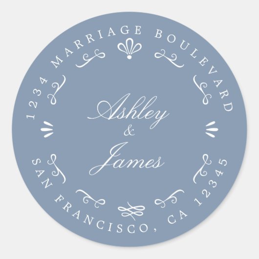 Rustige aangepaste namen bruiloft-adres Rustige tr Ronde Sticker (Voorkant)