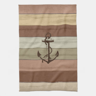 Rustige aardbeenderen hout Nautische strips en ank Theedoek