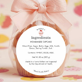 Rustige Aardbei Cupcake Bakkerij Ingredientenlijst Ronde Sticker