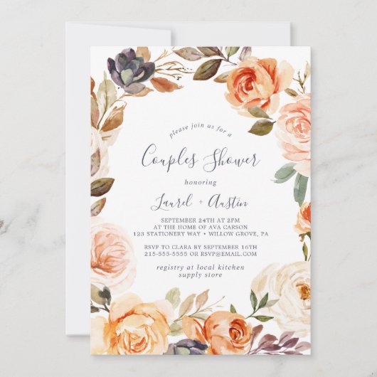 Rustige Aarde Florals Couples Shower Kaart (Voorkant)