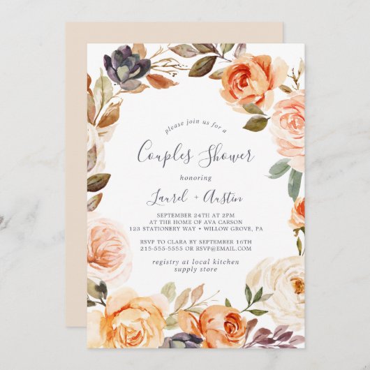 Rustige Aarde Florals Couples Shower Kaart (Voorkant / Achterkant)