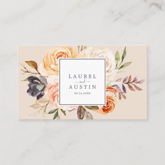 Rustige aarde Florals Flat Wedding Plaatskaartje (Achterkant)