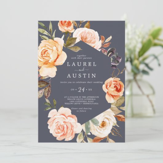 Rustige Aarde | Paars Casual huwelijk Kaart (Staand voorkant)