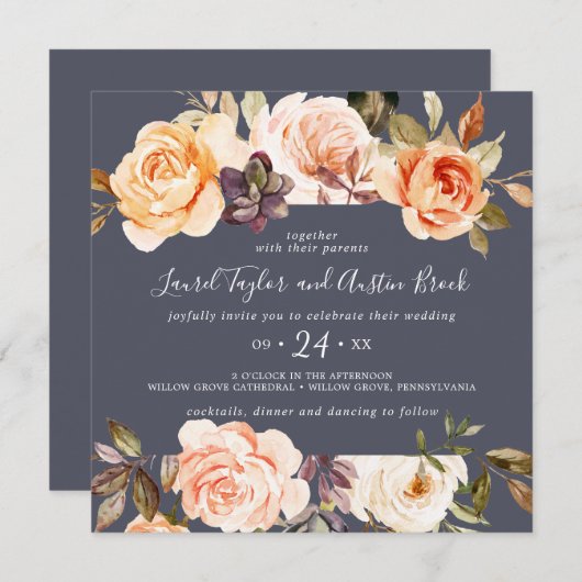 Rustige Aarde | Paars-Square Weddenschap Kaart (Voorkant / Achterkant)