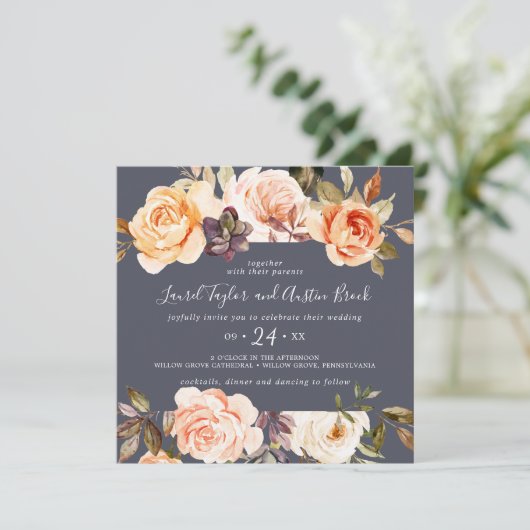 Rustige Aarde | Paars-Square Weddenschap Kaart (Staand voorkant)