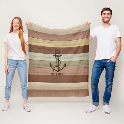 Rustige Aarde Tone Wood Nautical ⚓ Stripes & Ancho Fleece Deken (In situ)
