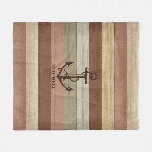 Rustige Aarde Tone Wood Nautical ⚓ Stripes & Ancho Fleece Deken (Voorkant (Horizontaal))