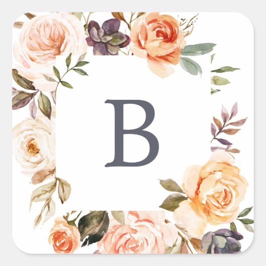 Rustige aardkoralen Wedding Envelope-zegels Vierkante Sticker (Voorkant)