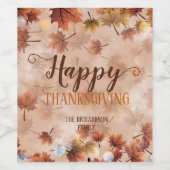 Rustige Aardse Warme Herfstbladeren Thanksgiving Wijn Etiket (Enkel label)