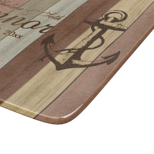 Rustige aardtoon Hout Nautical Stripes & Anchor Snijplank (Hoek)