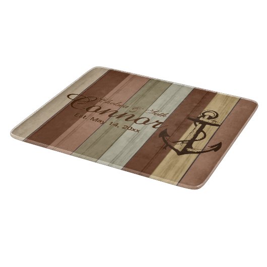 Rustige aardtoon Hout Nautical Stripes & Anchor Snijplank (Hoek)