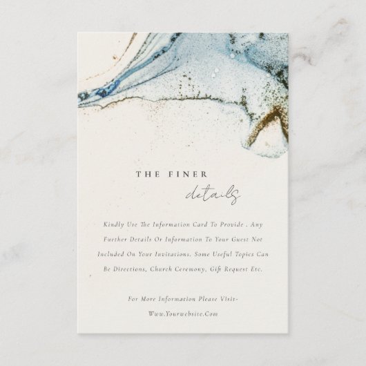 Rustige Abstracte blauwe goudvlek huwelijksgegeven Informatiekaartje (Voorkant)