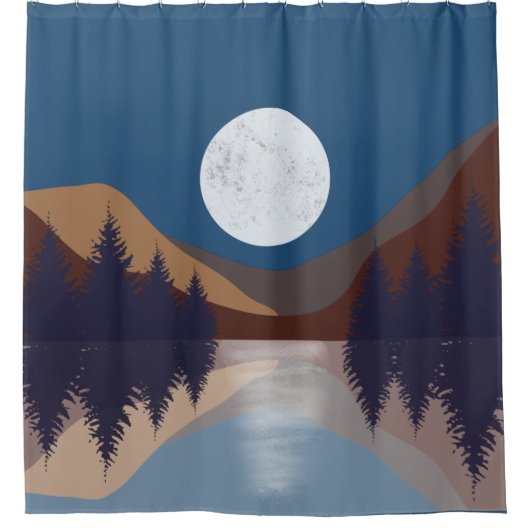 Rustige Abstracte bosmonreflectie Douchegordijn (Voorkant)