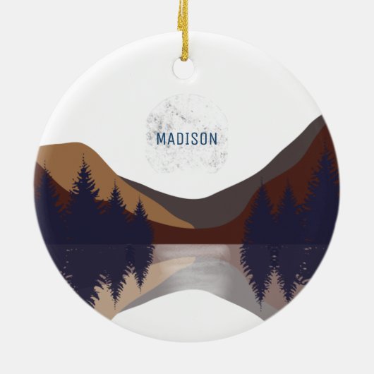 Rustige Abstracte bosmonreflectie Keramisch Ornament (Achterkant)