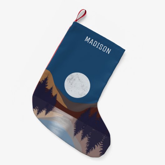 Rustige Abstracte bosmonreflectie Kleine Kerstsok (Voorkant (Hangend))