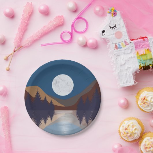 Rustige Abstracte bosmonreflectie Papieren Bordje (Feest)