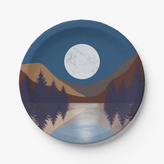 Rustige Abstracte bosmonreflectie Papieren Bordje (Voorkant)