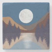 Rustige Abstracte bosmonreflectie Stenen Onderzetter (Voorkant)