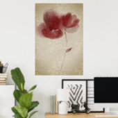 Rustige Abstracte Bourgogne Twin Poppies Flower Poster (Thuiskantoor)