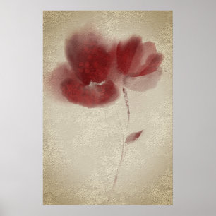 Rustige Abstracte Bourgogne Twin Poppies Flower Poster