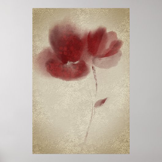 Rustige Abstracte Bourgogne Twin Poppies Flower Poster (Voorkant)