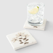 Rustige Abstracte Ivory bruine bladerbladeren met  Stenen Onderzetter (Zijkant)