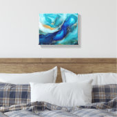 Rustige Abstracte Oceaan Kunst in Kobalt & Teal Canvas Afdruk (Insitu (Slaapkamer))