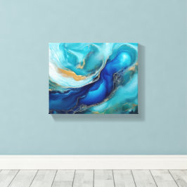 Rustige Abstracte Oceaan Kunst in Kobalt & Teal Canvas Afdruk