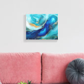 Rustige Abstracte Oceaan Kunst in Kobalt & Teal Canvas Afdruk (Insitu (Woonkamer))