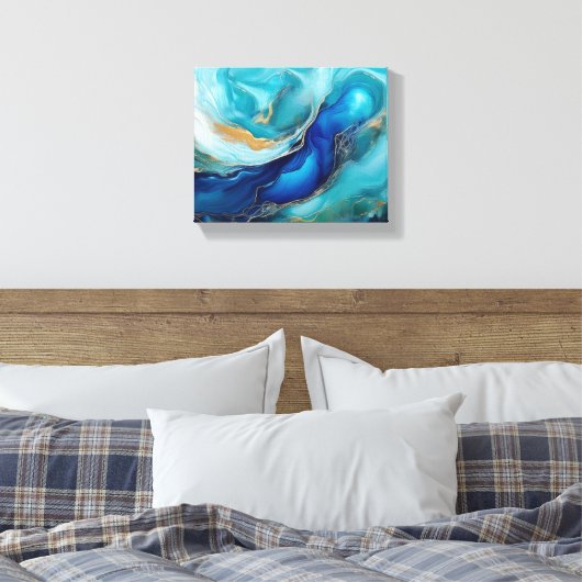 Rustige Abstracte oceaankunst in kobalt en Blauwgr Canvas Afdruk (Insitu (Slaapkamer))