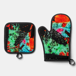 Rustige abstracte pannenhouder en ovenhandschoen,  ovenwant & pannenlap set