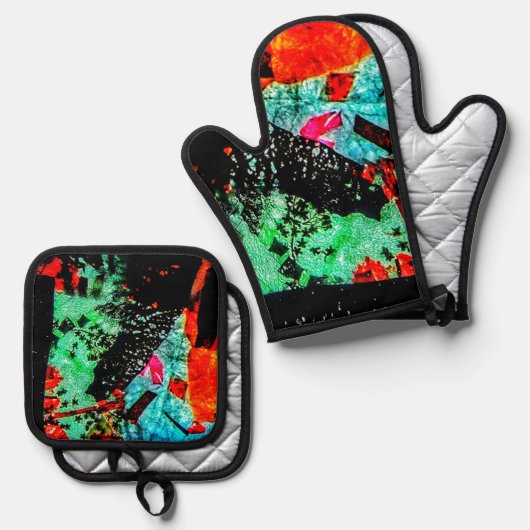 Rustige abstracte pannenhouder en ovenhandschoen, ovenwant & pannenlap set (Voorkant / Achterkant)