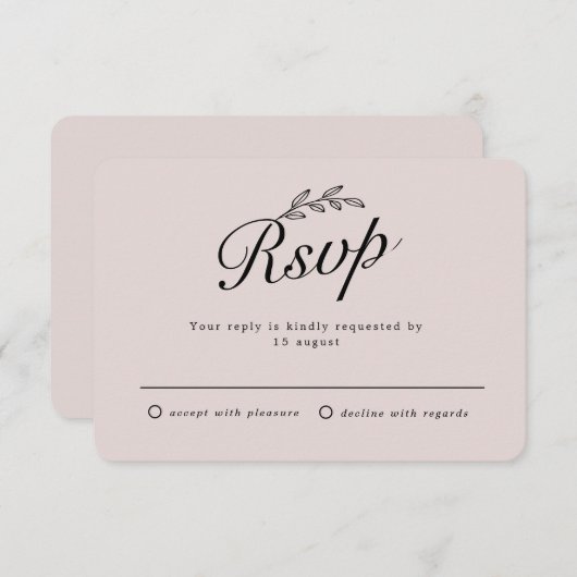 Rustige achtertuin Botanisch Leaf Hand Script RSVP Kaart (Voorkant / Achterkant)