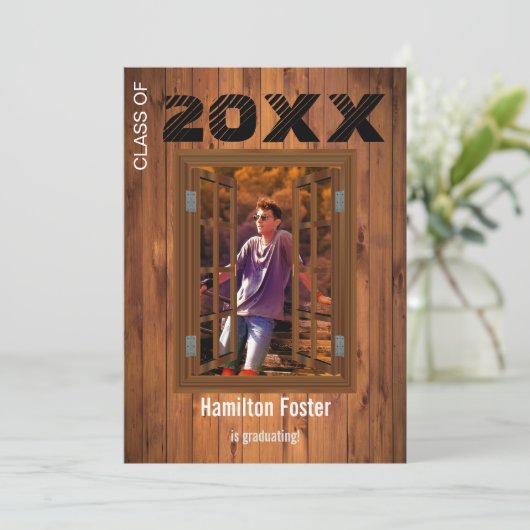 Rustige Afstuderen Cherry String Lights Barn Wood Kaart (Staand voorkant)