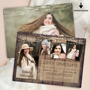 Rustige Afstuderen Foto Collage Wood String Lights Kaart