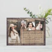 Rustige Afstuderen Foto Collage Wood String Lights Kaart (Staand voorkant)
