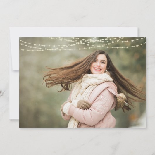 Rustige Afstuderen Foto Collage Wood String Lights Kaart (Achterkant)