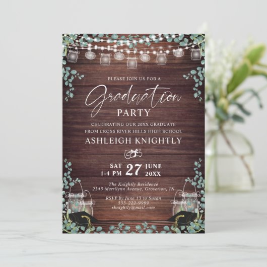 Rustige Afstuderen Hout Eucalyptus String Lights Kaart (Staand voorkant)