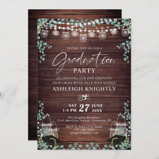 Rustige Afstuderen Hout Eucalyptus String Lights Kaart (Voorkant / Achterkant)